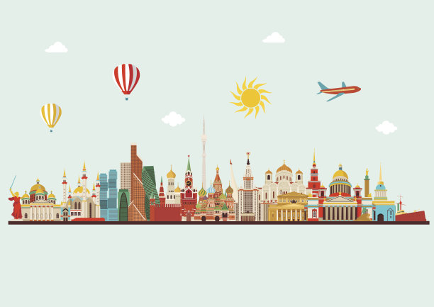 详细介绍俄罗斯地标旅游及旅游背景。矢量图图片下载