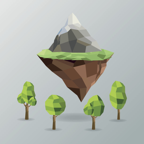 树和山的图标。多边形的形象。矢量图形图片下载