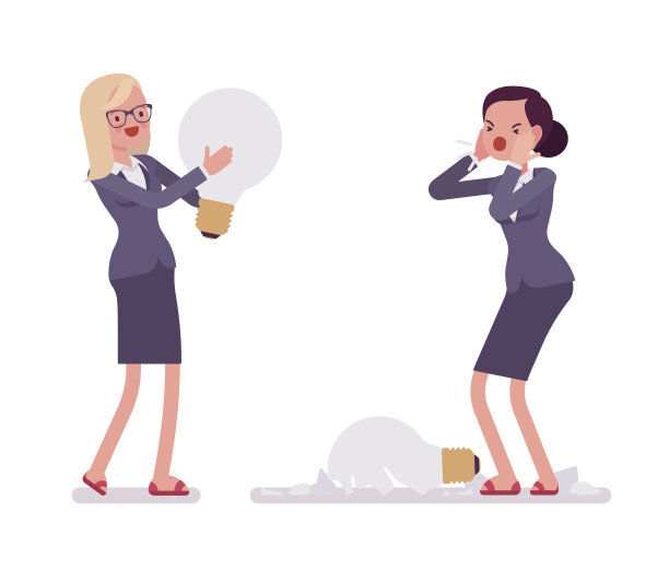 有灯泡的女商人，有一个坏了图片下载