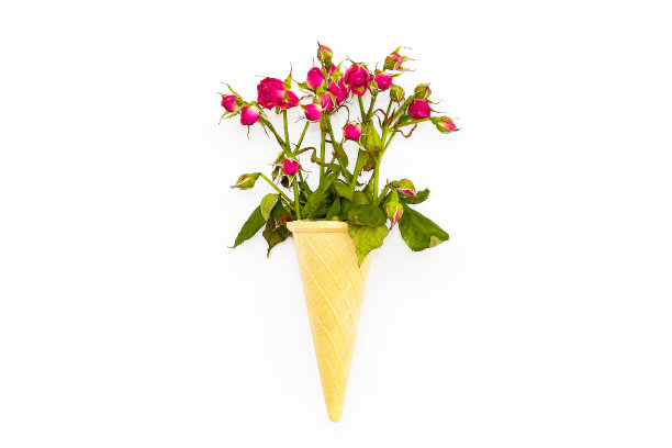 白底玫瑰花束的华夫蛋筒。图片下载