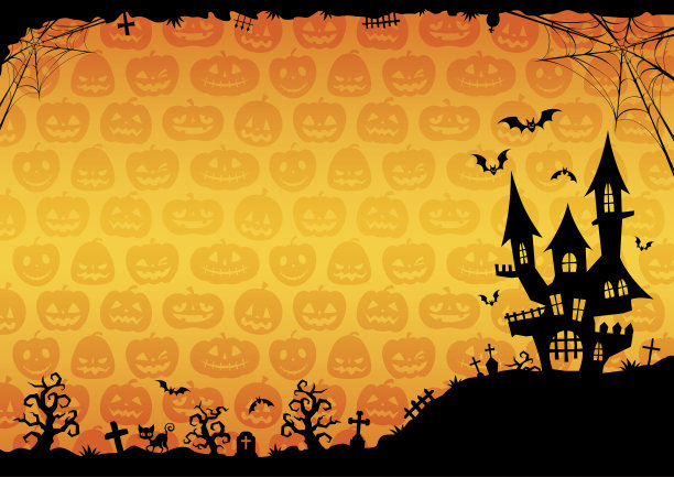 万圣节。背景的城堡。橙色的渐变。一边图片下载