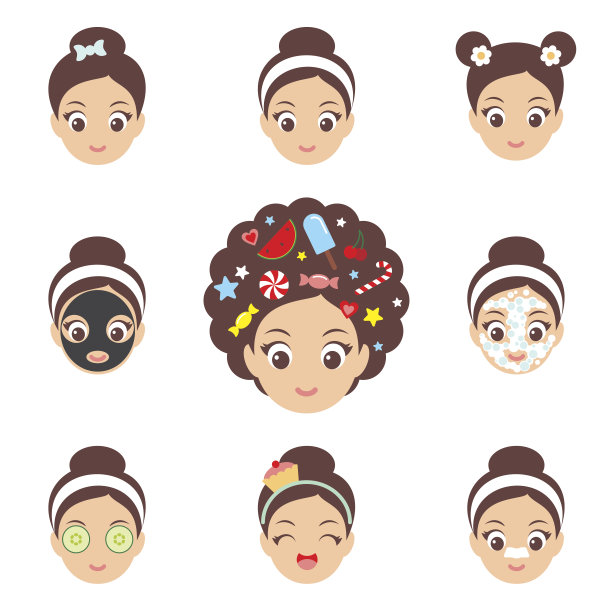 卡哇伊可爱的女孩的脸图标图片下载