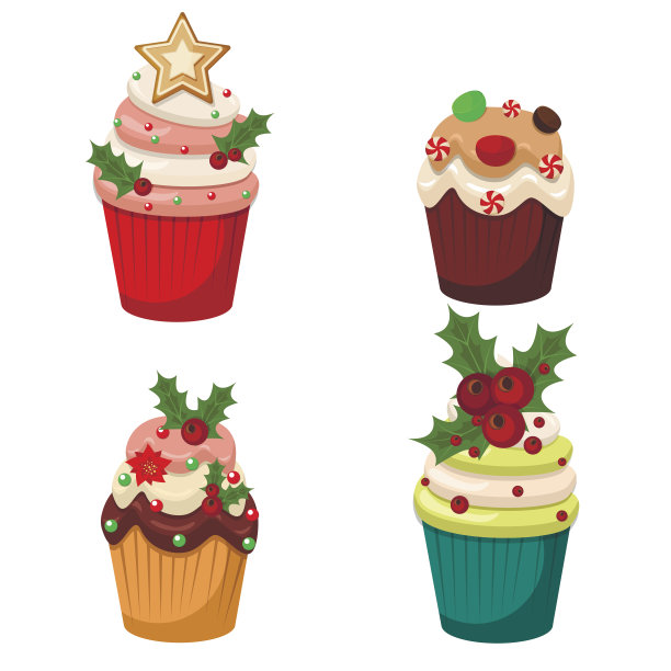 一组纸杯蛋糕和松饼向量。图片下载