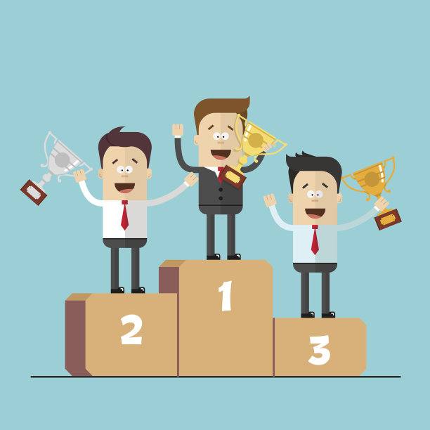 商人或经理人站在领奖台上，手握胜利之手图片下载