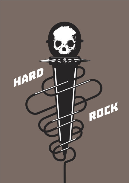 带头骨的摇滚麦克风。音乐海报。图片下载