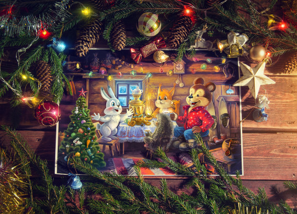 圣诞插图与儿童人物。图片下载