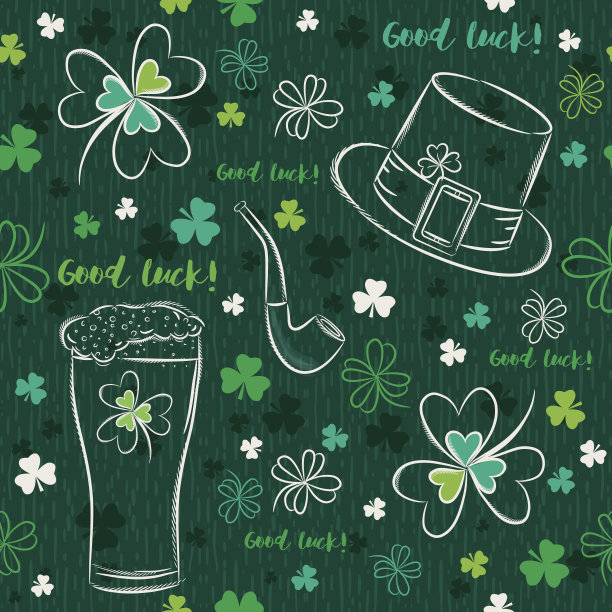 绿色无缝背景帕特里克日与ber马克杯，帽子图片下载