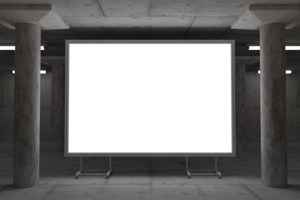 工业空间发光广告牌的三维渲染图片下载