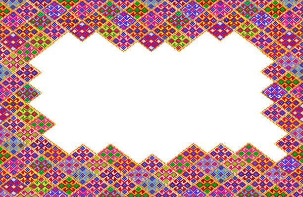 阿根廷印第安人天真风格的相框。手工拼贴从夏天的花在白色的背景图片下载