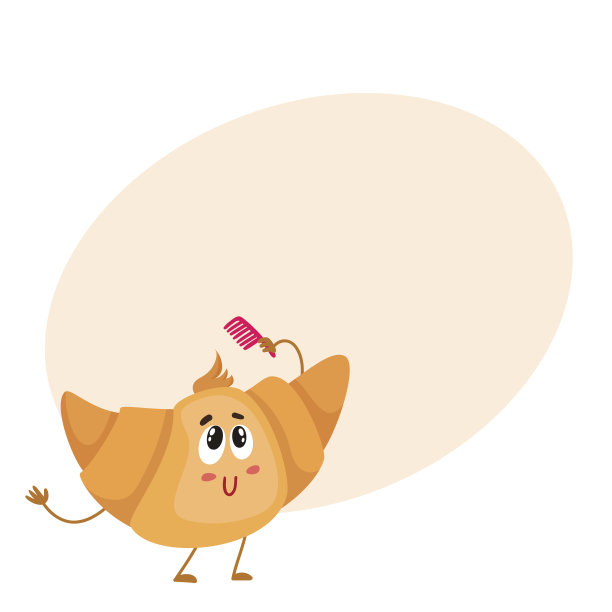 可爱和有趣的羊角面包角色梳理它的头发图片下载