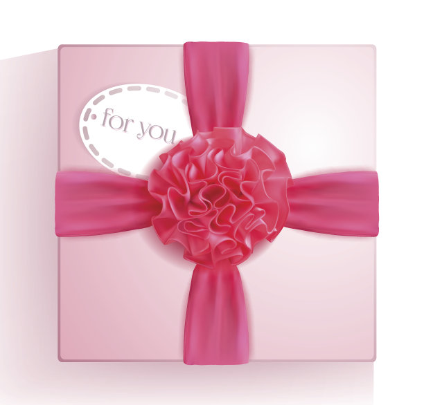 矢量假日包装与粉色丝绸玫瑰丝带蝴蝶结图片下载