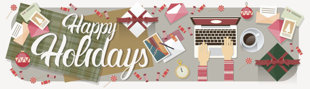 手握笔记本电脑打字新年快乐圣诞装饰图片下载