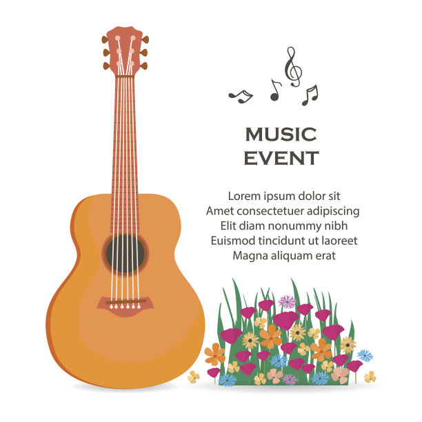 音乐海报与原声吉他。矢量图图片下载