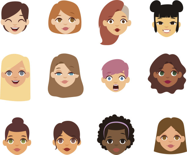 女人表情脸矢量图标。图片下载