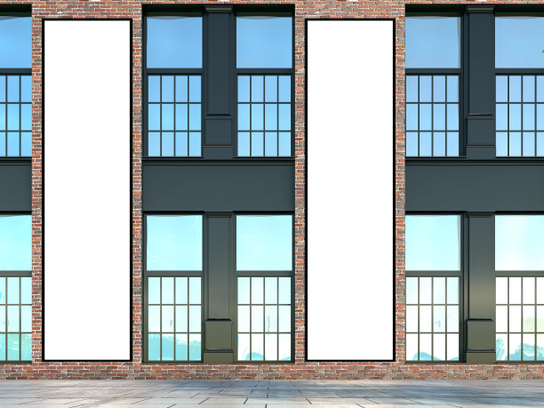 砖墙上的长方形广告牌，库存图像，厂房图片下载