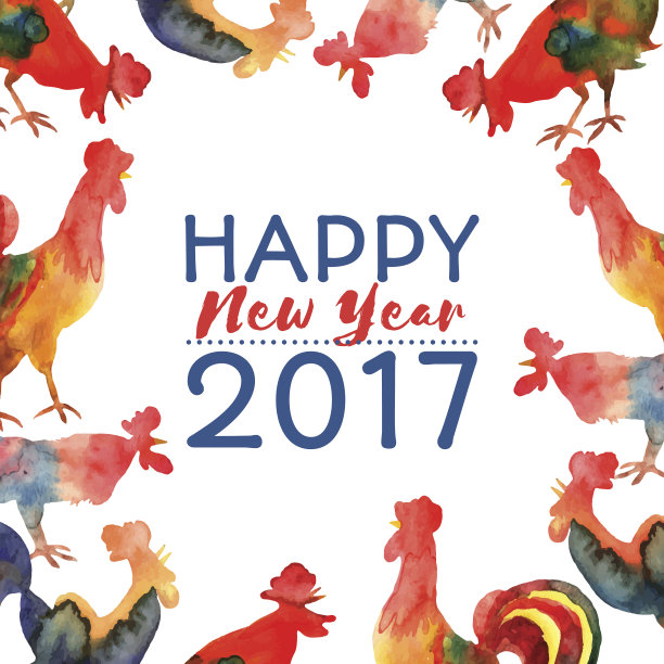 矢量框架与火公鸡和文本新年快乐图片下载