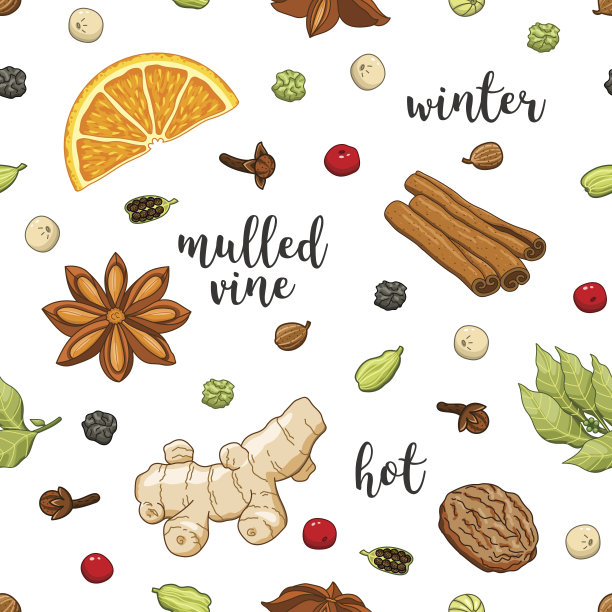 矢量无缝模式上白与热葡萄酒图片下载