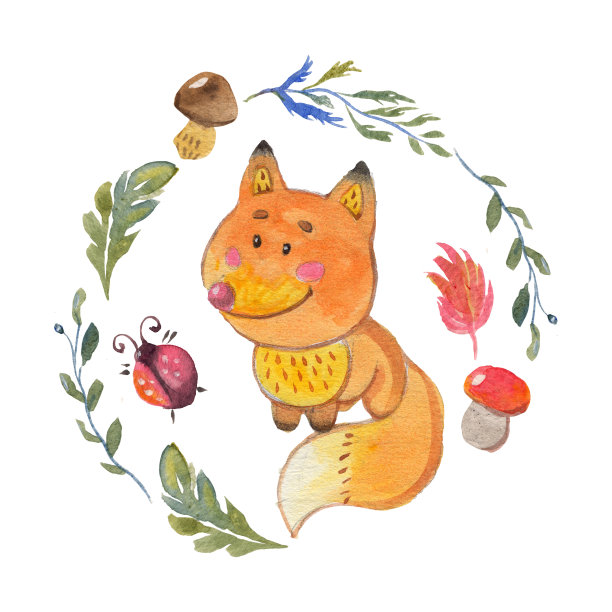 可爱的狐狸动物为幼儿园、托儿所、儿童服装、婴儿图案图片下载