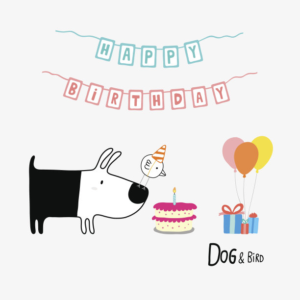 狗和鸟生日快乐素材图片