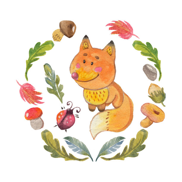 可爱的狐狸动物为幼儿园、托儿所、儿童服装、婴儿图案图片下载