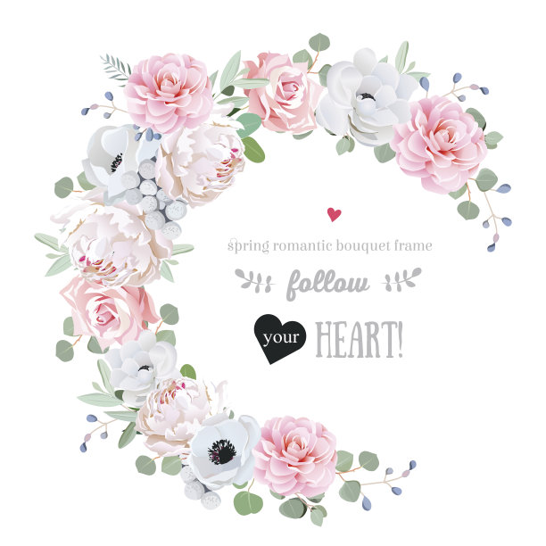 精致的花向量圆形框架与花在白色图片下载