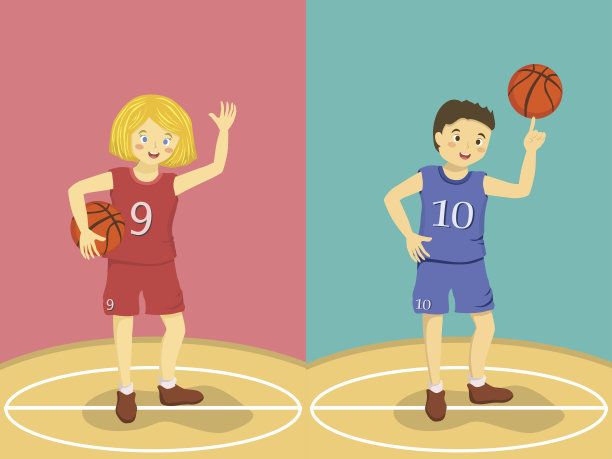 篮球男孩和女孩矢量卡通图片下载