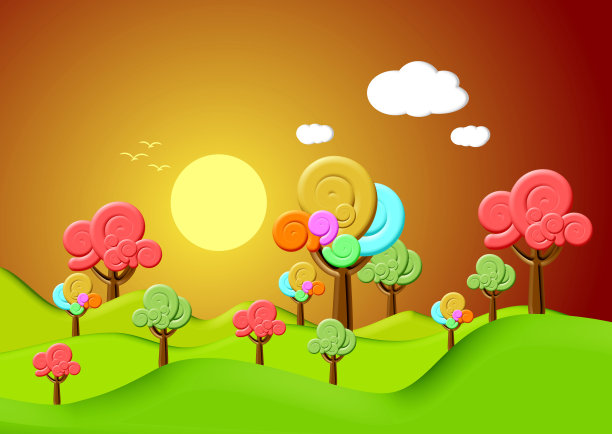 树色彩缤纷的自然卡通图片下载