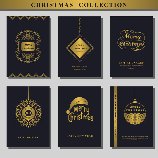 一套圣诞邀请函。收集贺卡。黄金矢量图图片下载