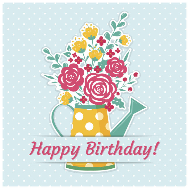 带喷壶和花的生日贺卡图片下载