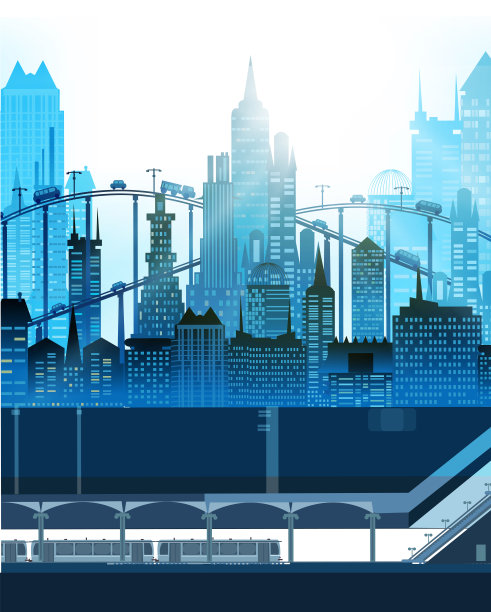 现代城市插图与地铁车站图片下载