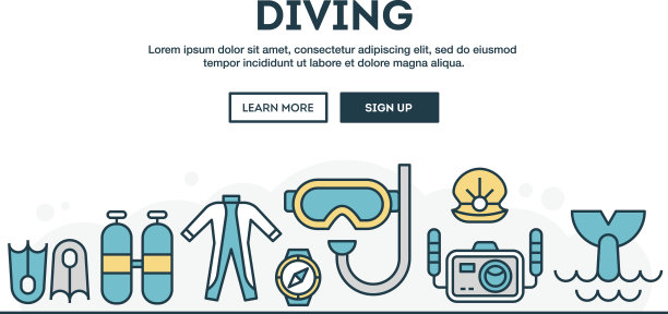 跳水，色彩缤纷的概念头，平面设计细线风格图片下载