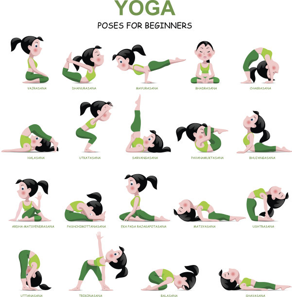 卡通女孩在瑜伽姿势与标题图片下载