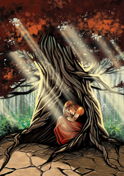 女孩睡在树上图片下载