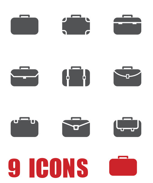 矢量灰色公文包图标设置在白色背景图片下载