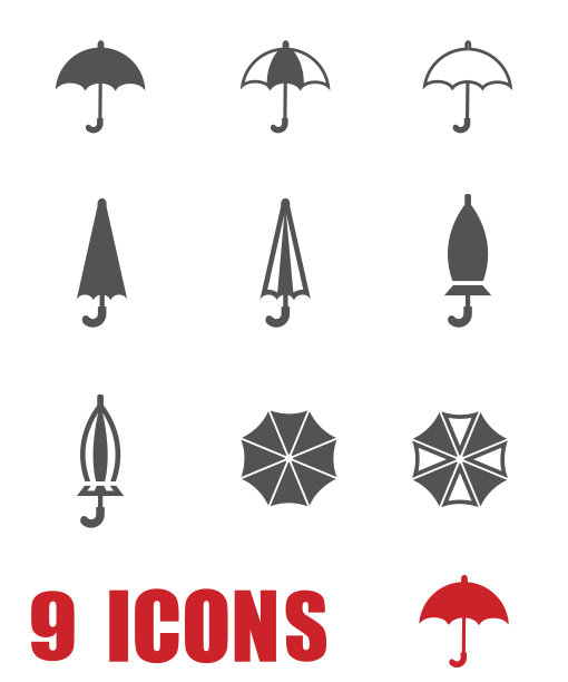 白色背景上的灰色雨伞图标矢量图图片下载