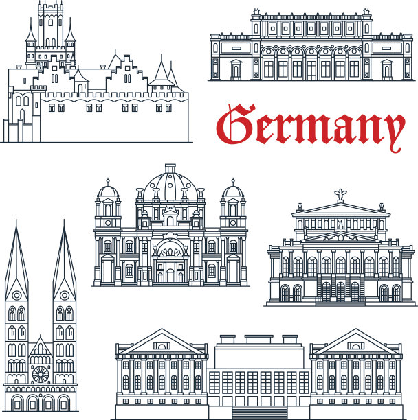 细线德国建筑地标图片下载
