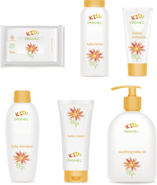 婴儿化妆品管与儿童设计。向量图片下载