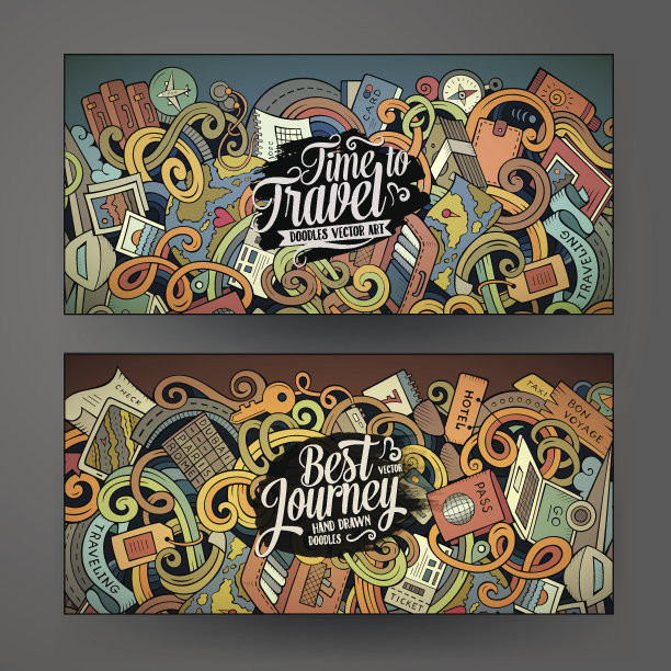 卡通可爱的涂鸦旅行横幅图片下载