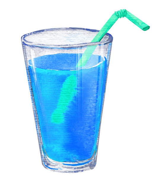 霓虹蓝色果汁玻璃水彩画插图图片下载