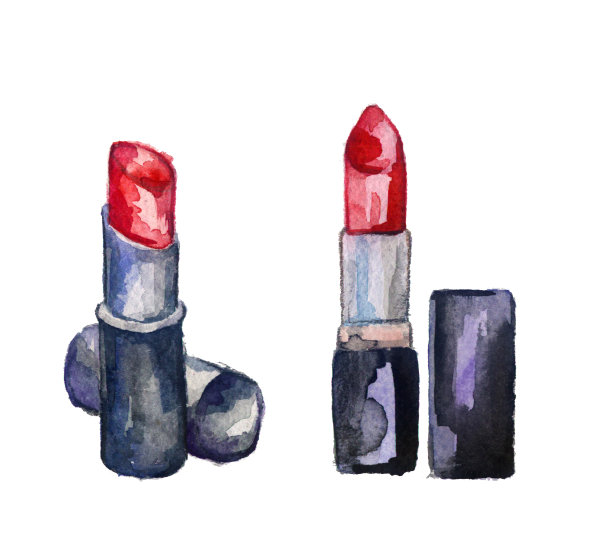 水彩素描:白色背景上的口红图片下载