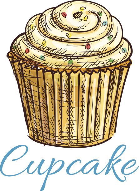 有奶油和糖屑的纸杯蛋糕素描素材图片