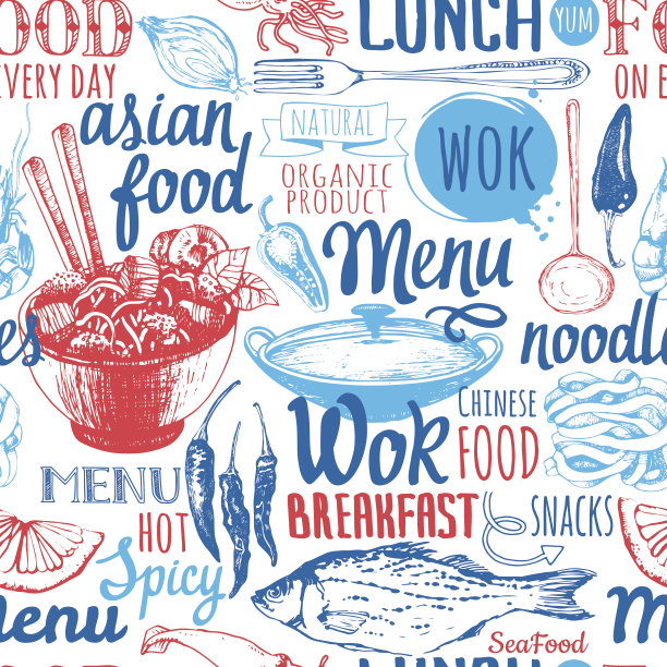 无缝背景与锅食物符号。图片下载