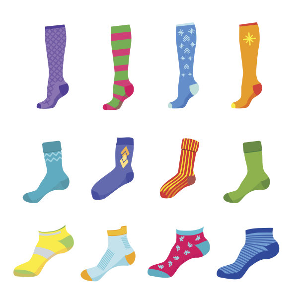 彩色有趣的袜子套装。向量图片下载