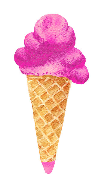 水彩画与粉色蛋筒冰淇淋图片下载