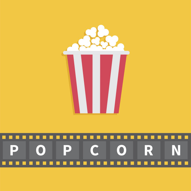 爆米花。带有文本的大胶片条纹线。图片下载