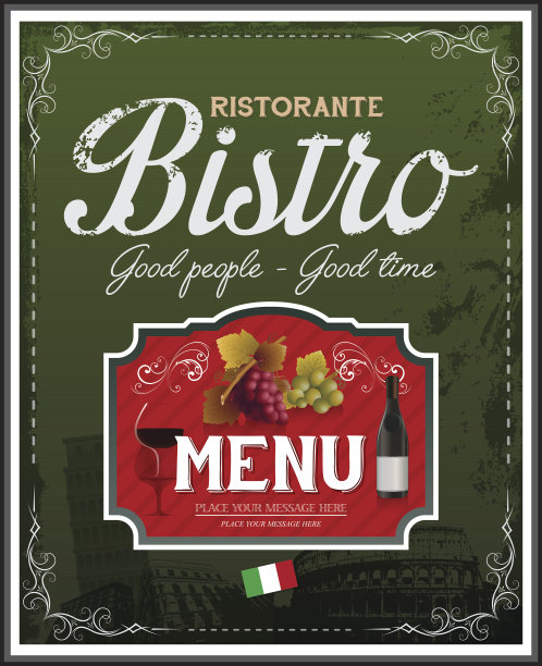 复古的意大利餐厅菜单和海报设计图片下载