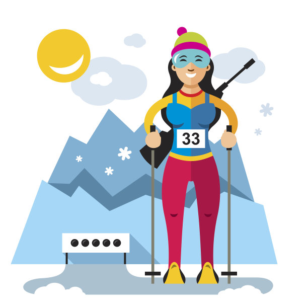 向量冬季两项概念。平面风格彩色卡通插图。图片下载