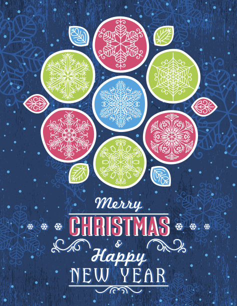 蓝色的垃圾圣诞卡片上有雪花和问候文字图片下载