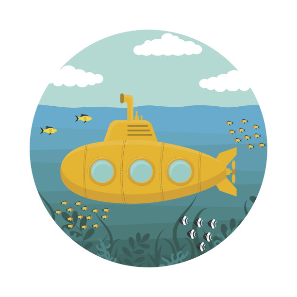 黄色潜水艇和潜望镜。向量图片下载