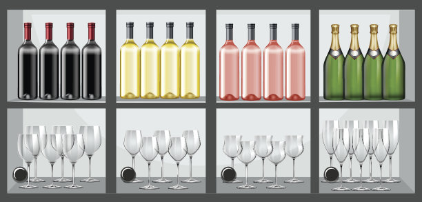 摆满酒瓶和酒杯的架子图片下载